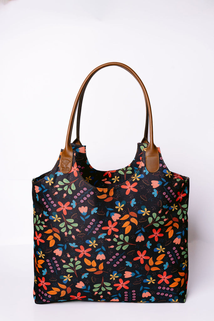 Floral Black Tote Bag