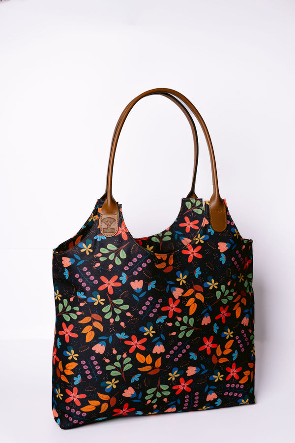 Floral Black Tote Bag