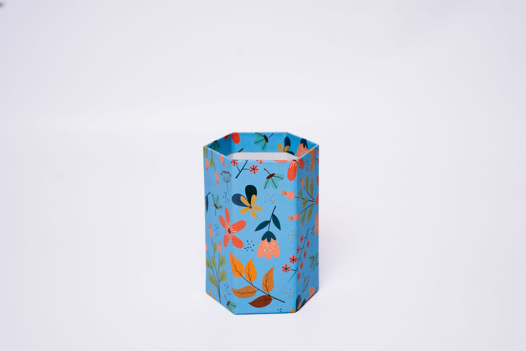 Floral Sky Blue Cardboard Pencil Case