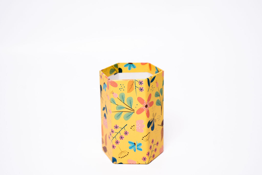 Floral Yellow Cardboard Pencil Case