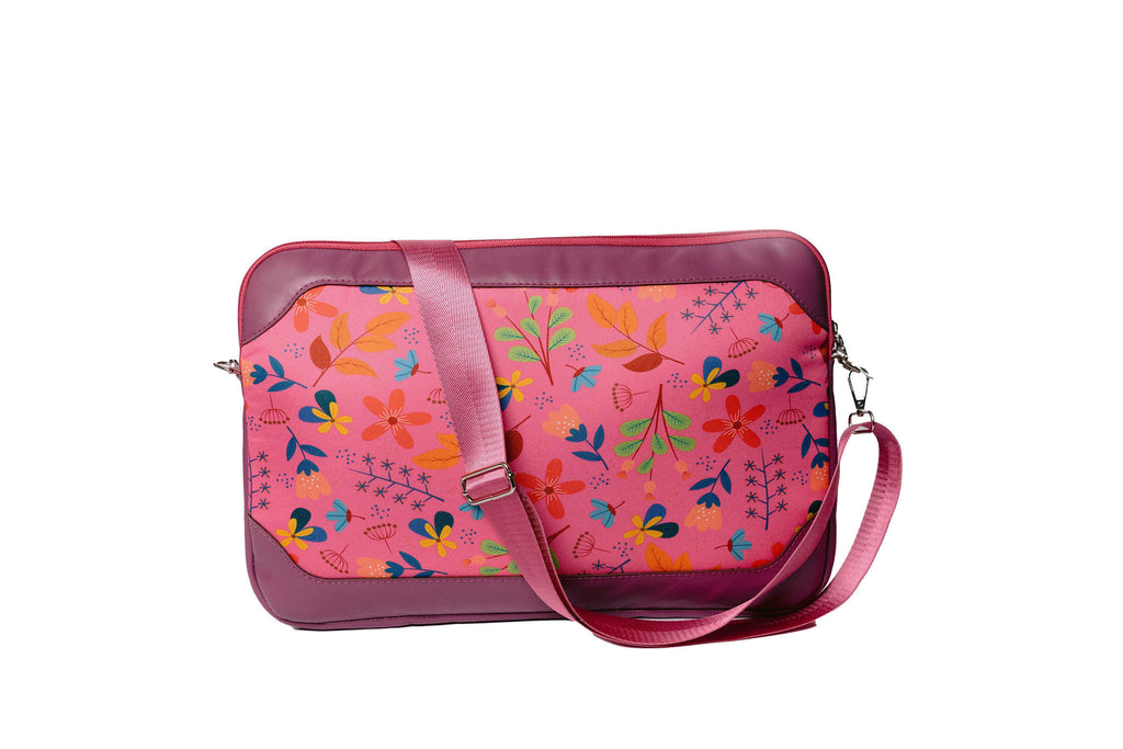 Floral Pink x Leather Laptop sleeve